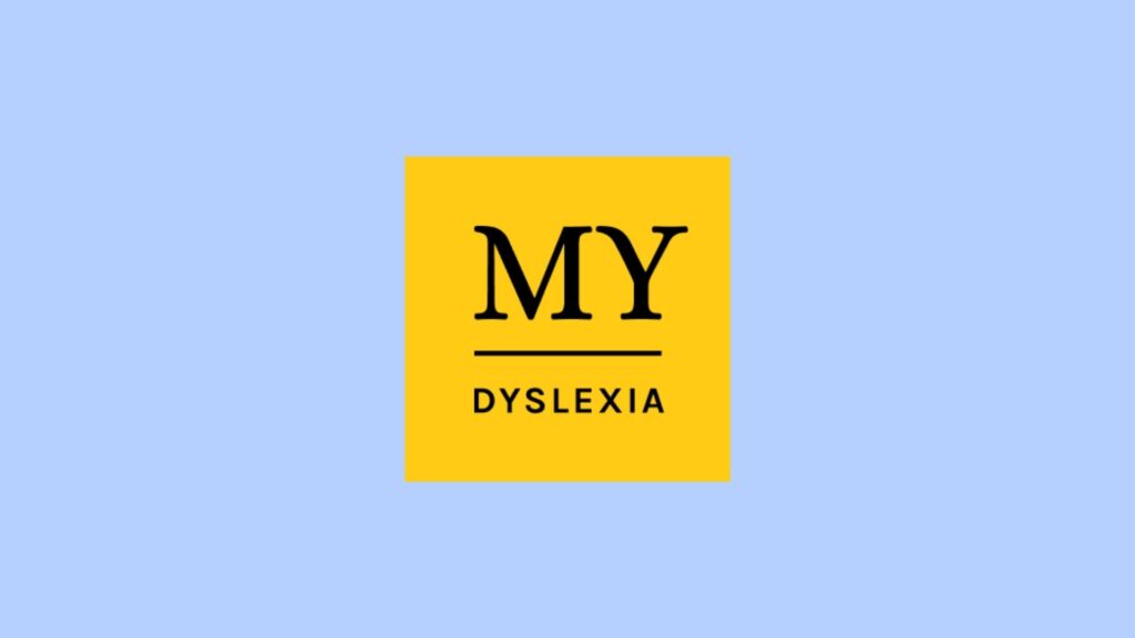 MyDyslexian logo vaaleansinisellä taustalla